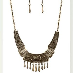 Vintage-Inspired Brass Necklace and Earring Set